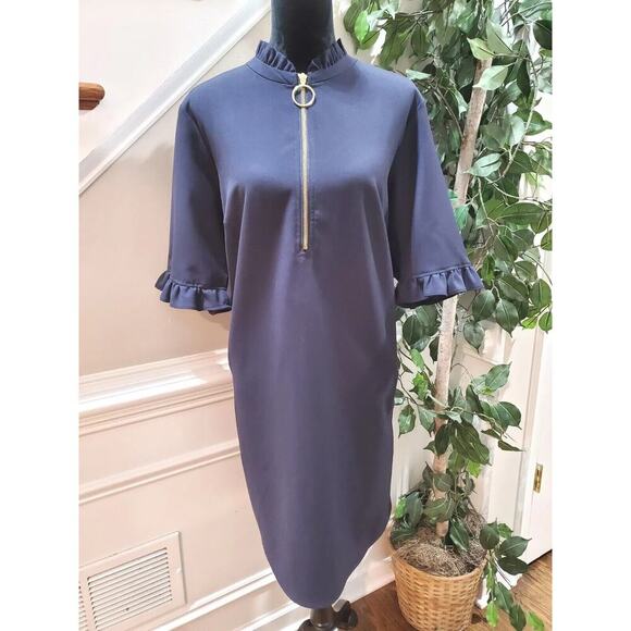 Sharagano Women Blue Polyester Round Neck 3/4 Sleeve Knee Length Dress Size 16 - Picture 8 of 12